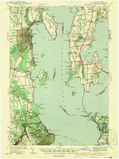 United States Geological Survey Plattsburgh, NY-VT (1941, 62500-Scale) digital map