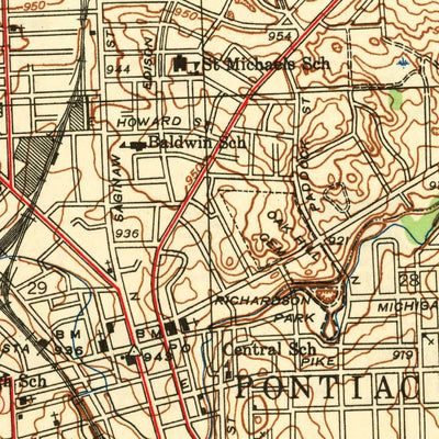 United States Geological Survey Pontiac North, MI (1943, 24000-Scale) digital map