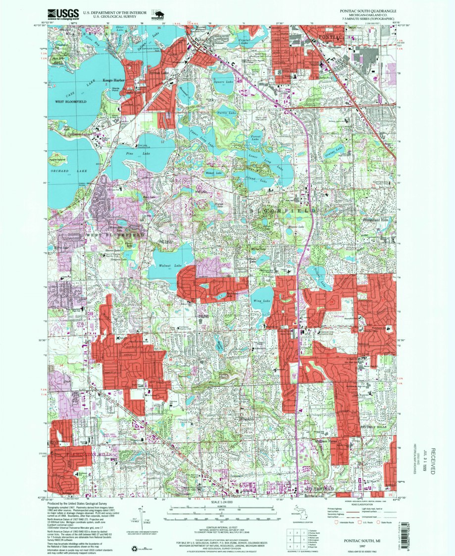 Pontiac South, MI (1997, 24000-Scale) Map by United States Geological ...