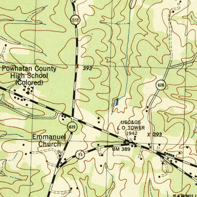 United States Geological Survey Powhatan, VA (1943, 31680-Scale) digital map