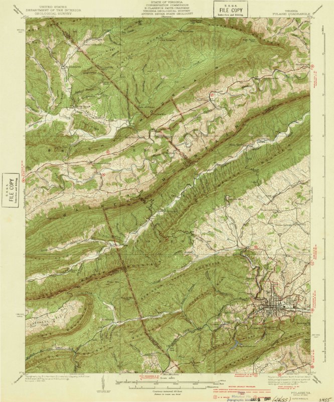 Pulaski, VA (1940, 62500Scale) Map by United States Geological Survey Avenza Maps
