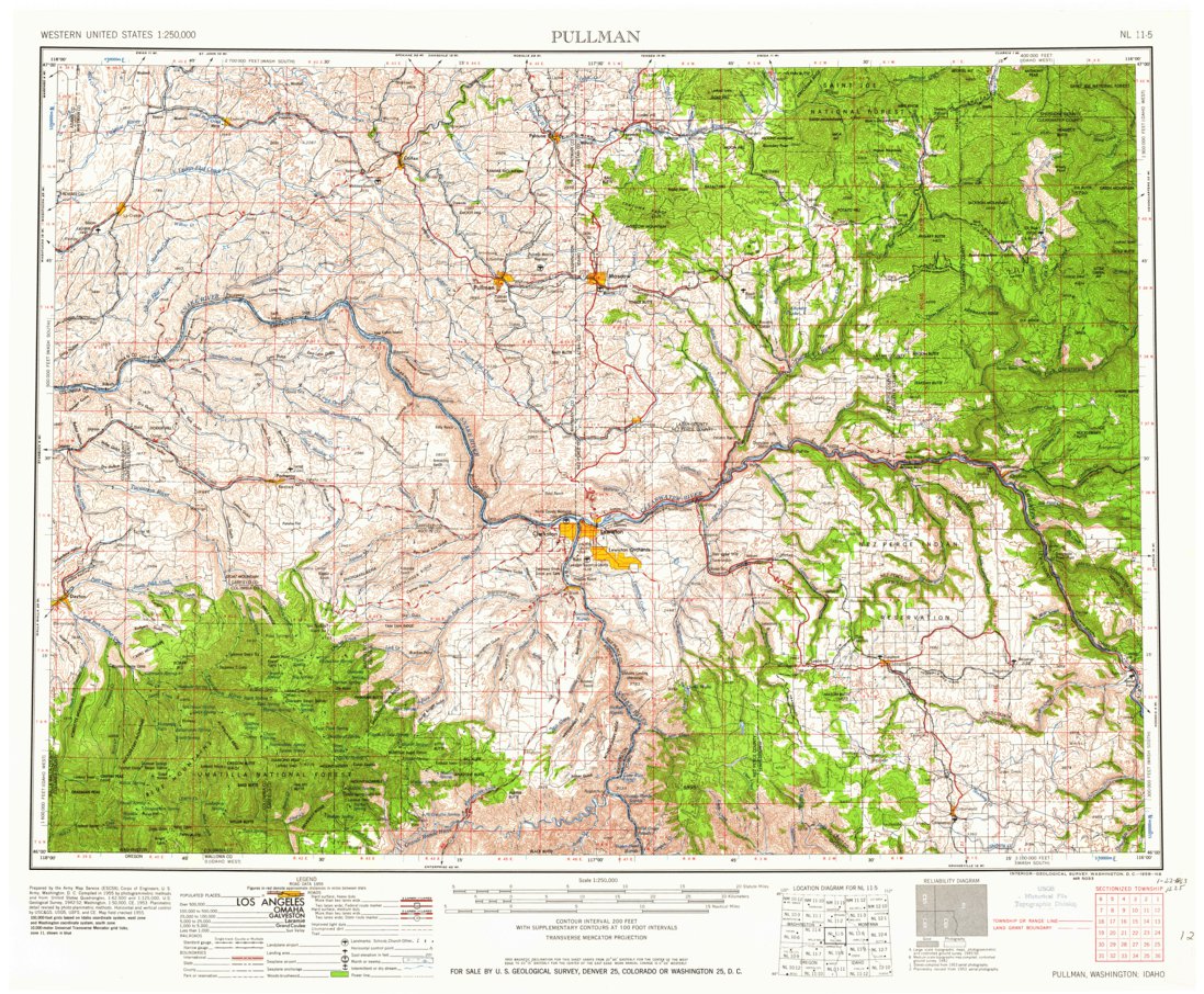 Pullman Zip Code Map Pullman, WA-ID-OR (1958, 250000-Scale) Map by United States Geological ...