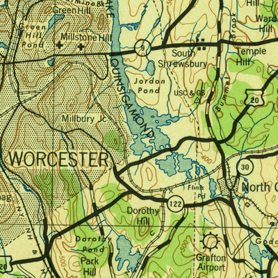 United States Geological Survey Quinsicamond, MA-CT-RI (1943, 125000-Scale) digital map
