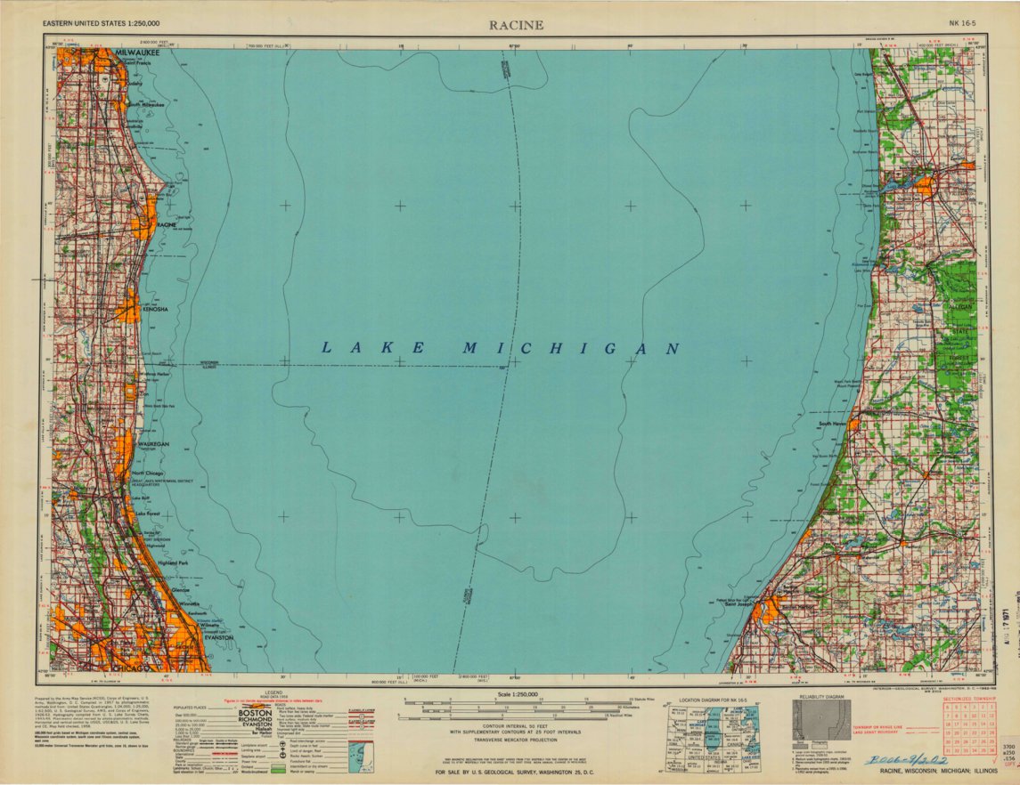 Racine, WI-MI-IL (1962, 250000-Scale) Map by United States