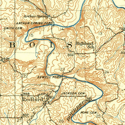 United States Geological Survey Redbird, MO (1938, 62500-Scale) digital map