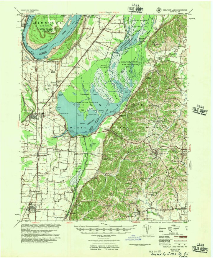 TN: Reelfoot Lake, TN (1956) Topo Map Shower Curtain 2024 / Made to Order