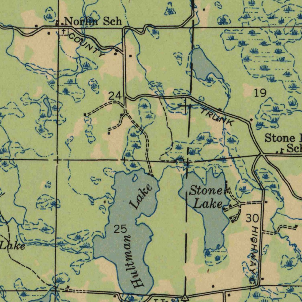 Rib Lake, WI (1945, 48000Scale) Map by United States Geological Survey