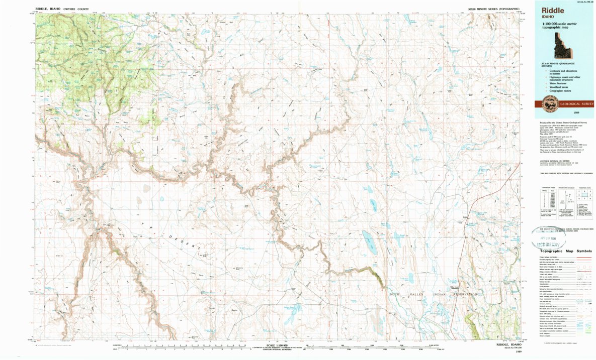 Topo Map Riddles Oregon Riddle, ID (1989, 100000-Scale) Map by United States Geological Survey ...