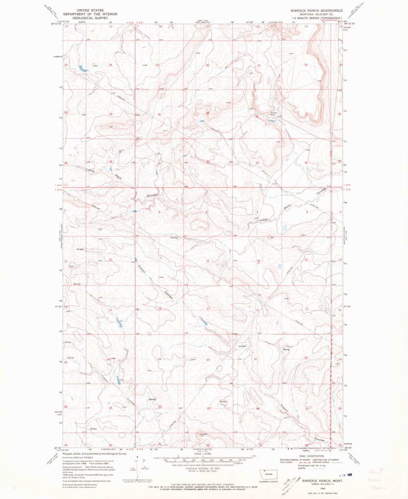 Rimrock Ranch, MT (1968, 24000-Scale) Map by United States Geological ...