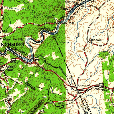 United States Geological Survey Roanoke, VA-WV (1959, 250000-Scale) digital map