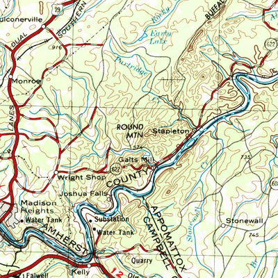 United States Geological Survey Roanoke, VA-WV (1971, 250000-Scale) digital map