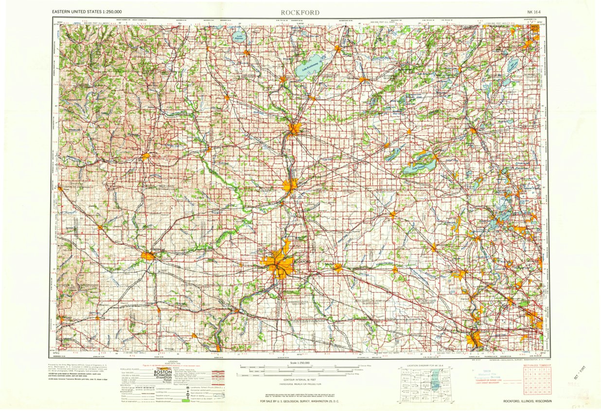 Rockford, IL-WI (1963, 250000-Scale) Map by United States