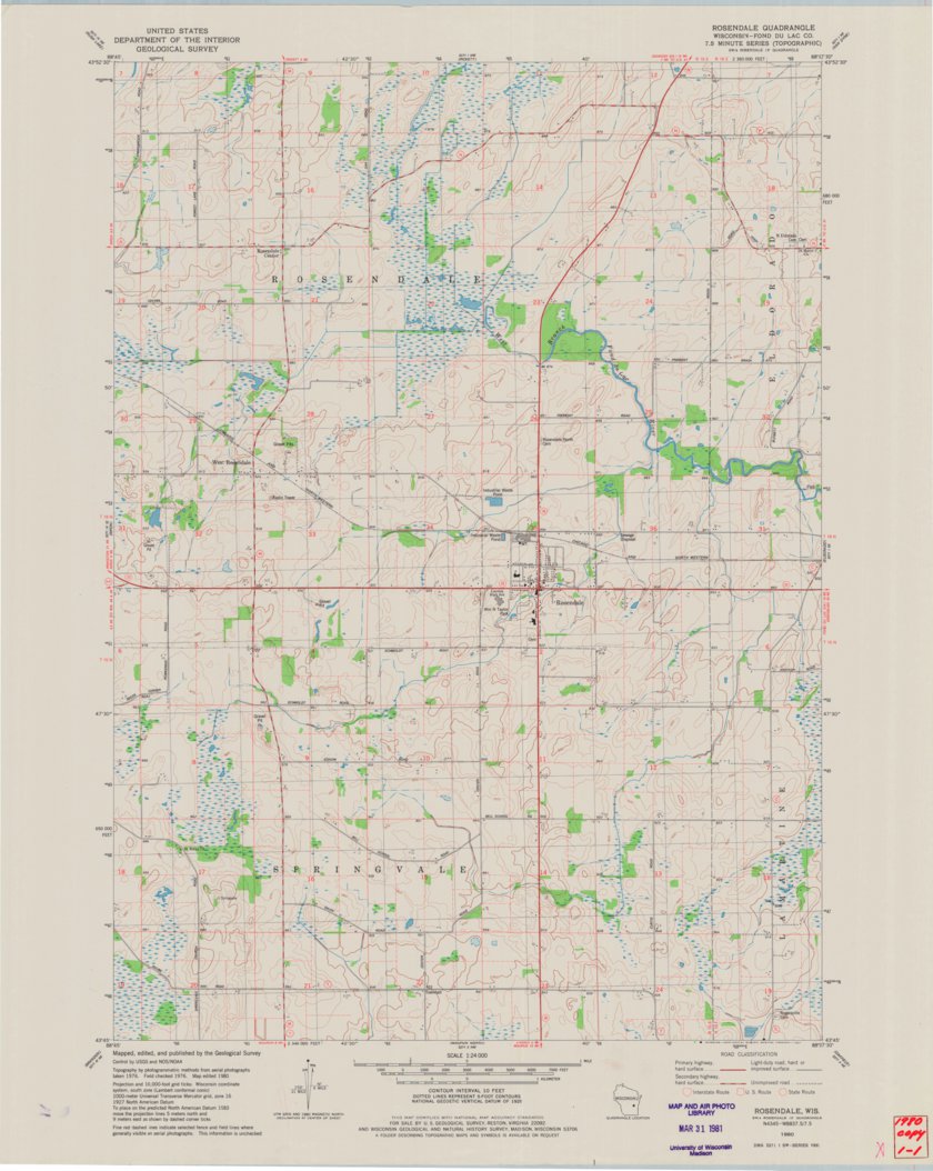 Rosendale, WI (1980, 24000Scale) Map by United States Geological