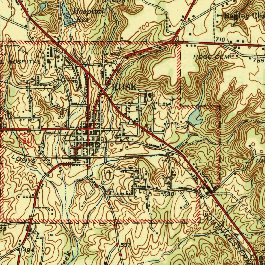 Rusk, TX (1945, 62500-Scale) Map by United States Geological Survey ...