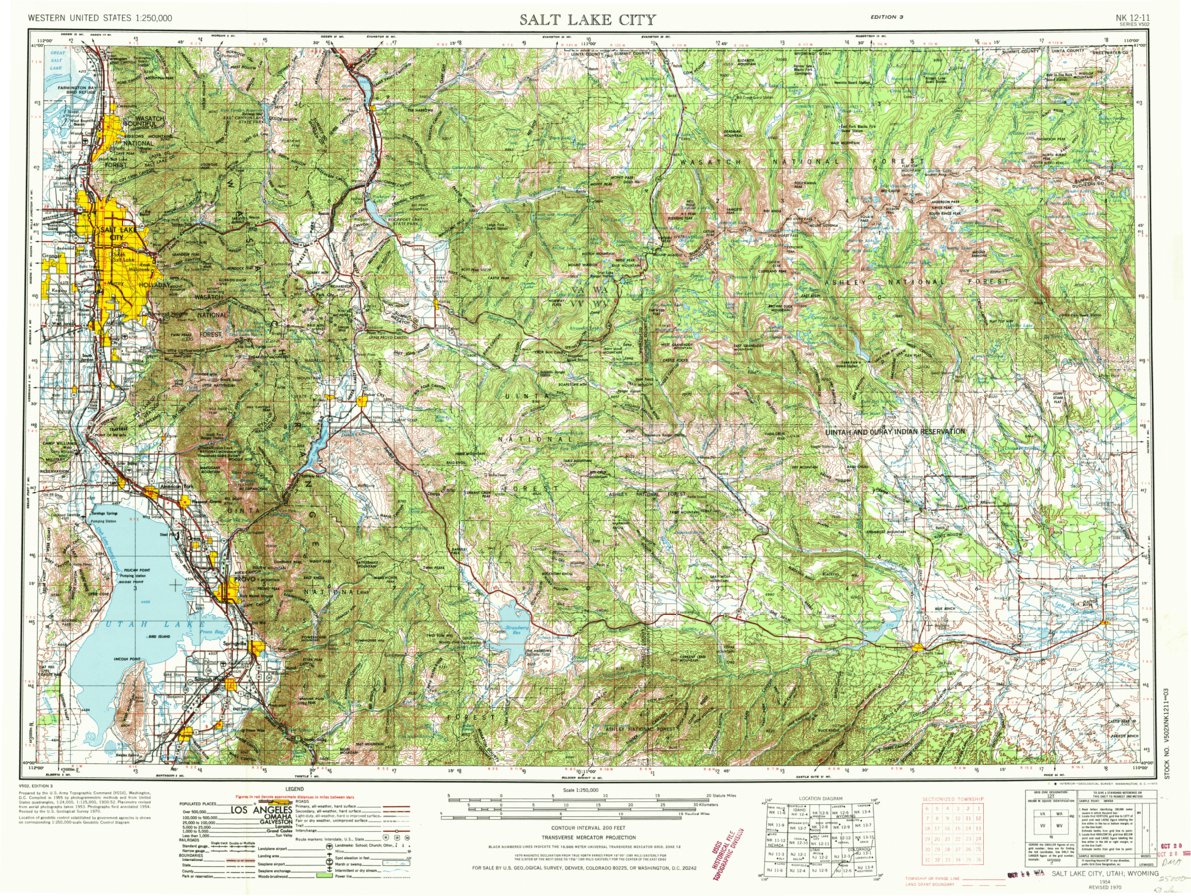 Map Scale Utah Salt Lake City, UT-WY (1954, 250000-Scale) Map by United States ...