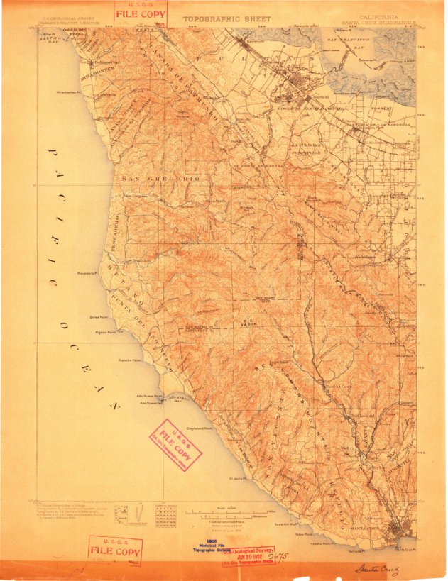 Santa Cruz CA 1902 125000 Scale Map by United States