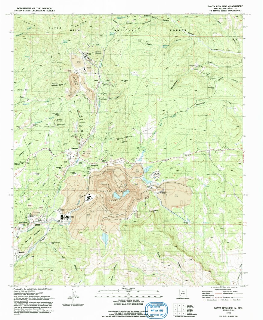 Santa Rita Mine, NM (1992, 24000-Scale) Map by United States Geological ...