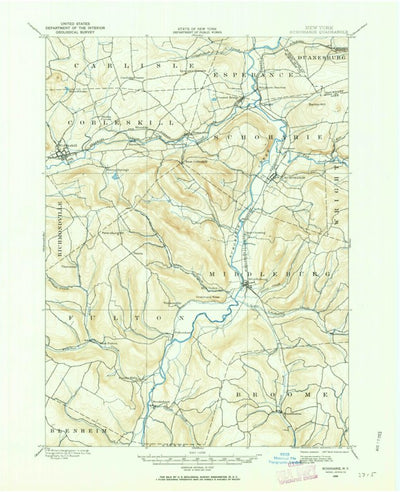 United States Geological Survey Schoharie, NY (1898, 62500-Scale) digital map