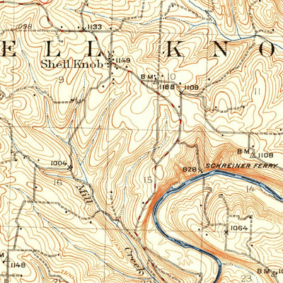 United States Geological Survey Shell Knob, MO (1927, 62500-Scale) digital map