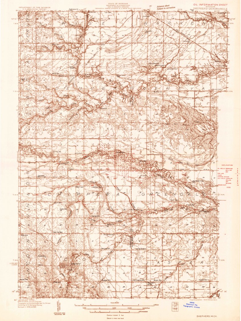 Shepherd, MI (1930, 48000-Scale) Map by United States Geological Survey ...