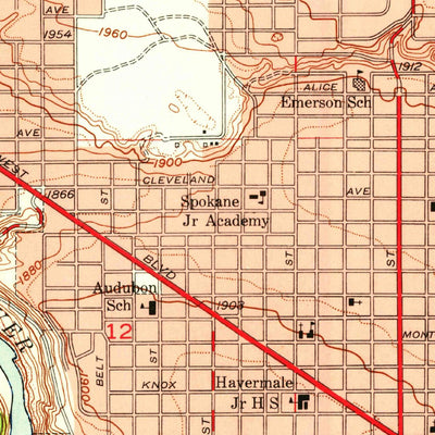 United States Geological Survey Spokane NW, WA (1950, 24000-Scale) digital map