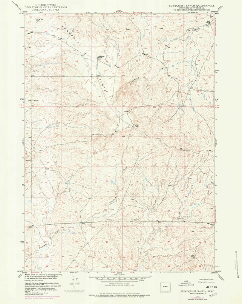 Sundquist Ranch, WY (1949, 24000-Scale) Map by United States Geological ...