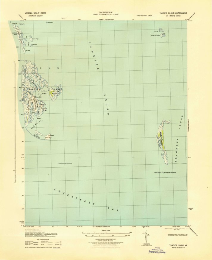 Tangier Island, VA (1943, 31680Scale) Map by United States Geological