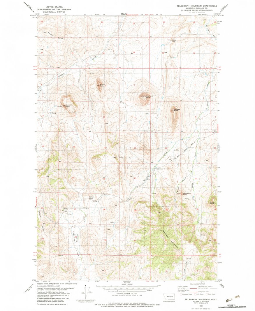 Telegraph Mountain, MT (1983, 24000-Scale) Map by United States ...
