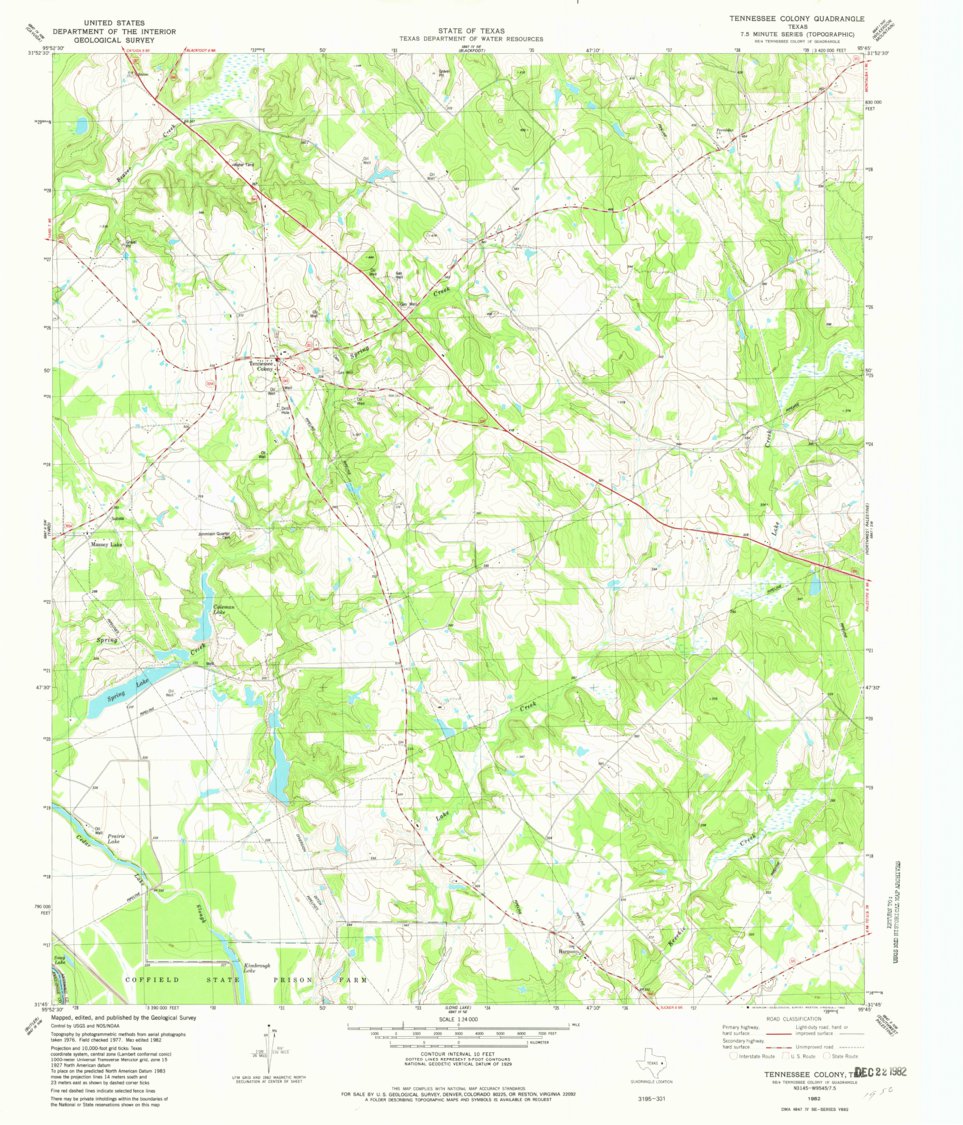 Tennessee Colony, TX (1982, 24000Scale) Map by United States