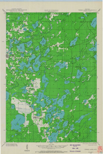 United States Geological Survey Three Lakes, WI (1938, 48000-Scale) digital map