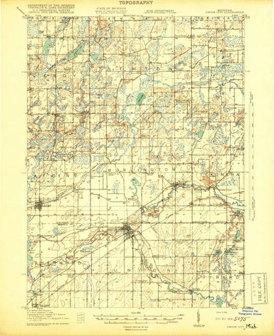 United States Geological Survey Union City, MI (1918, 62500-Scale) digital map