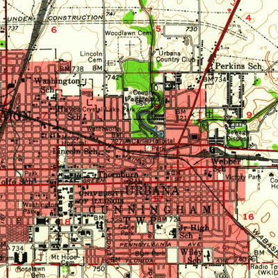 United States Geological Survey Urbana, IL (1957, 62500-Scale) digital map