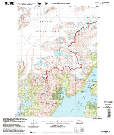 United States Geological Survey Valdez A-8, AK (1995, 63360-Scale) digital map