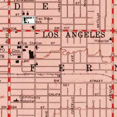 United States Geological Survey Van Nuys, CA (1966, 24000-Scale) digital map