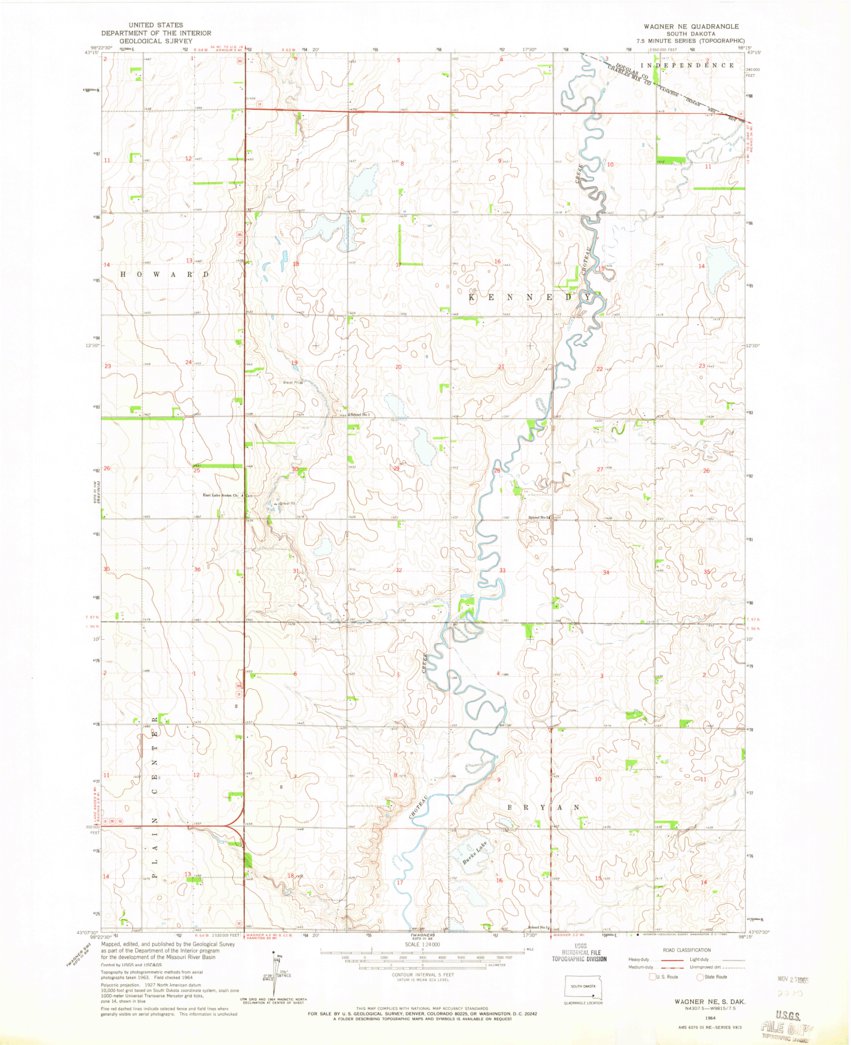 Wagner NE, SD (1964, 24000Scale) Map by United States Geological