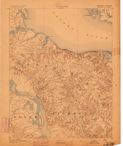 United States Geological Survey Wakefield, VA-MD (1892, 62500-Scale) digital map