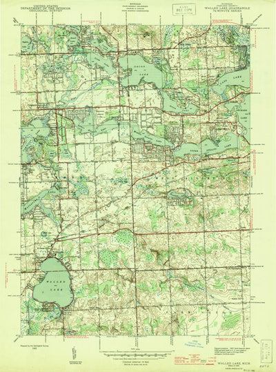 United States Geological Survey Walled Lake, MI (1945, 24000-Scale) digital map