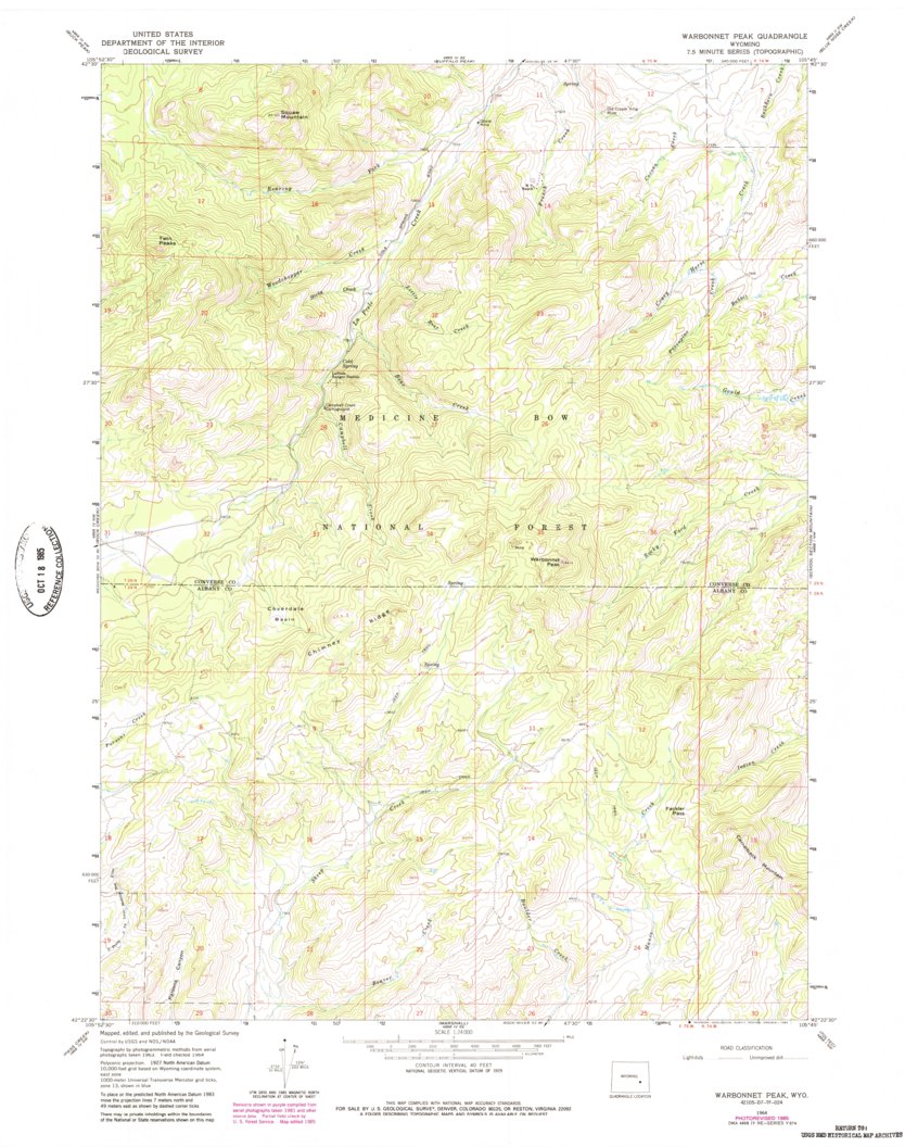 Warbonnett Peak, WY (1964, 24000-Scale) Map by United States Geological ...