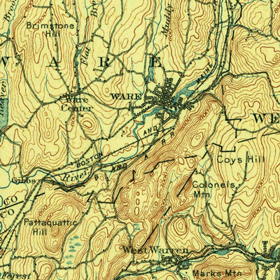 United States Geological Survey Ware, MA-CT (1908, 125000-Scale) digital map