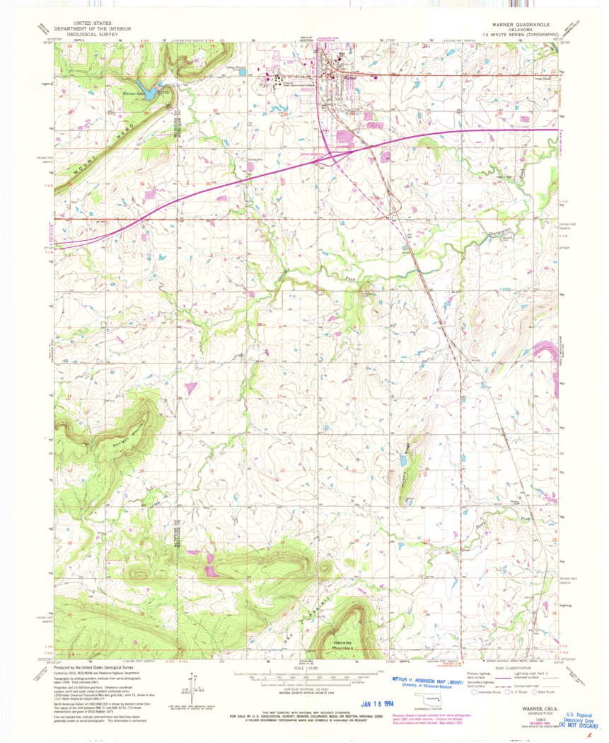Warner, OK (1963, 24000-Scale) Map by United States Geological