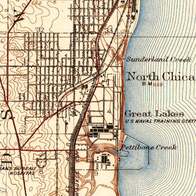 United States Geological Survey Waukegan, IL-WI (1908, 62500-Scale) digital map