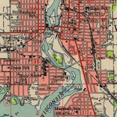 United States Geological Survey Wausau, WI (1953, 48000-Scale) digital map