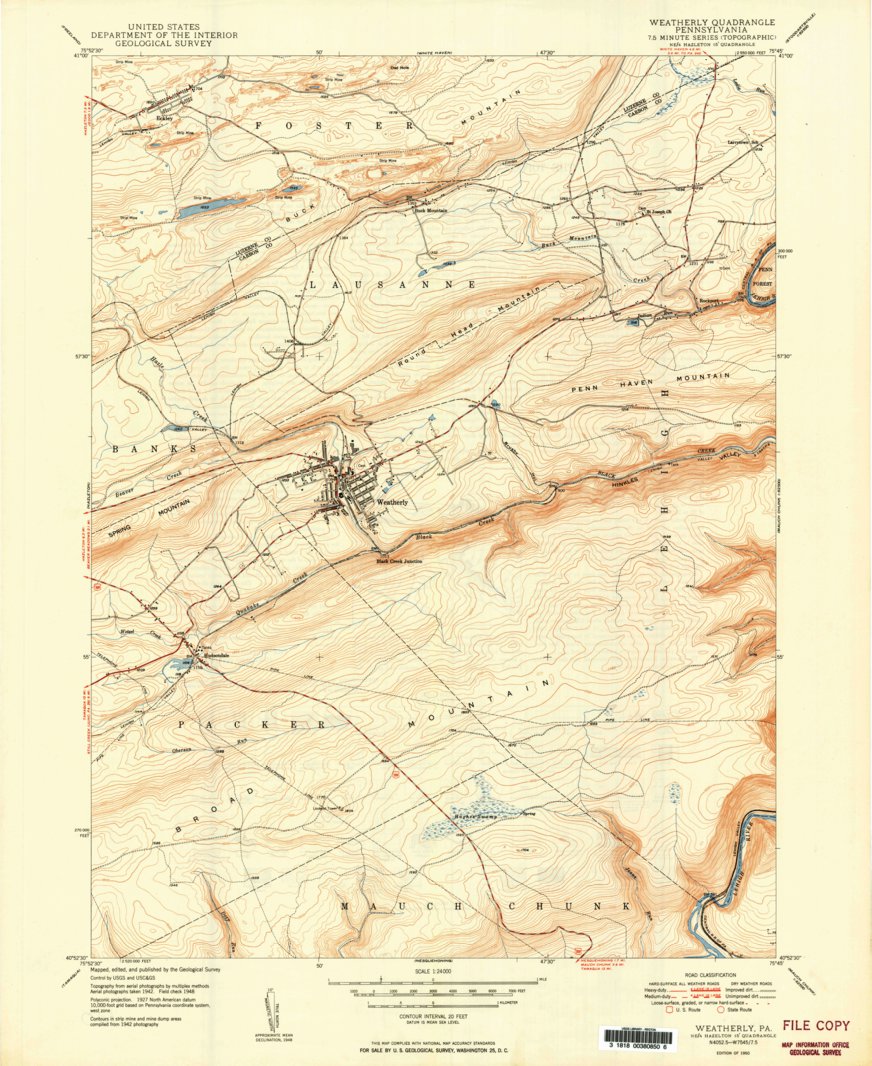 Weatherly, PA (1950, 24000-Scale) Map by United States Geological ...