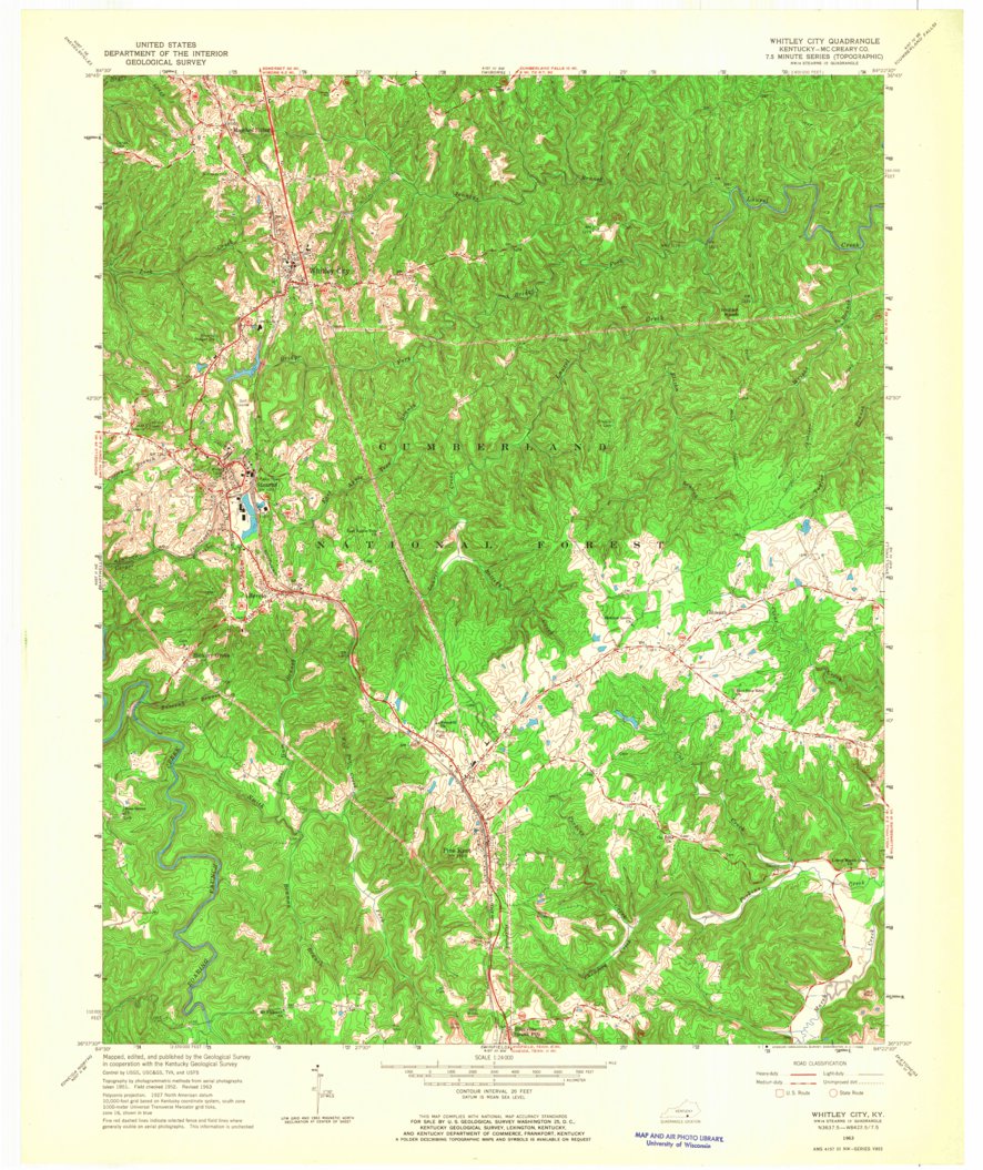 Whitley City KY 1963 24000 Scale Map by United States