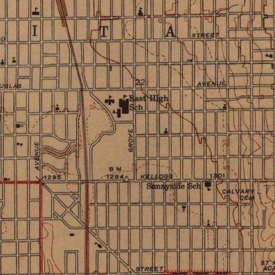 United States Geological Survey Wichita East, KS (1943, 31680-Scale) digital map
