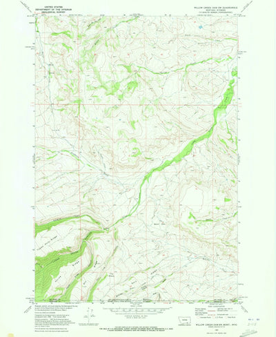 United States Geological Survey Willow Creek Dam SW, MT-WY (1969, 24000-Scale) digital map