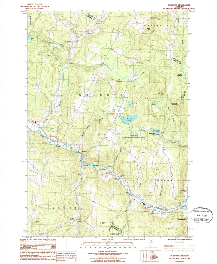 Wolcott, VT (1986, 24000Scale) Map by United States Geological Survey