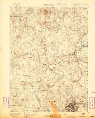 United States Geological Survey Worcester, MA (1892, 62500-Scale) digital map