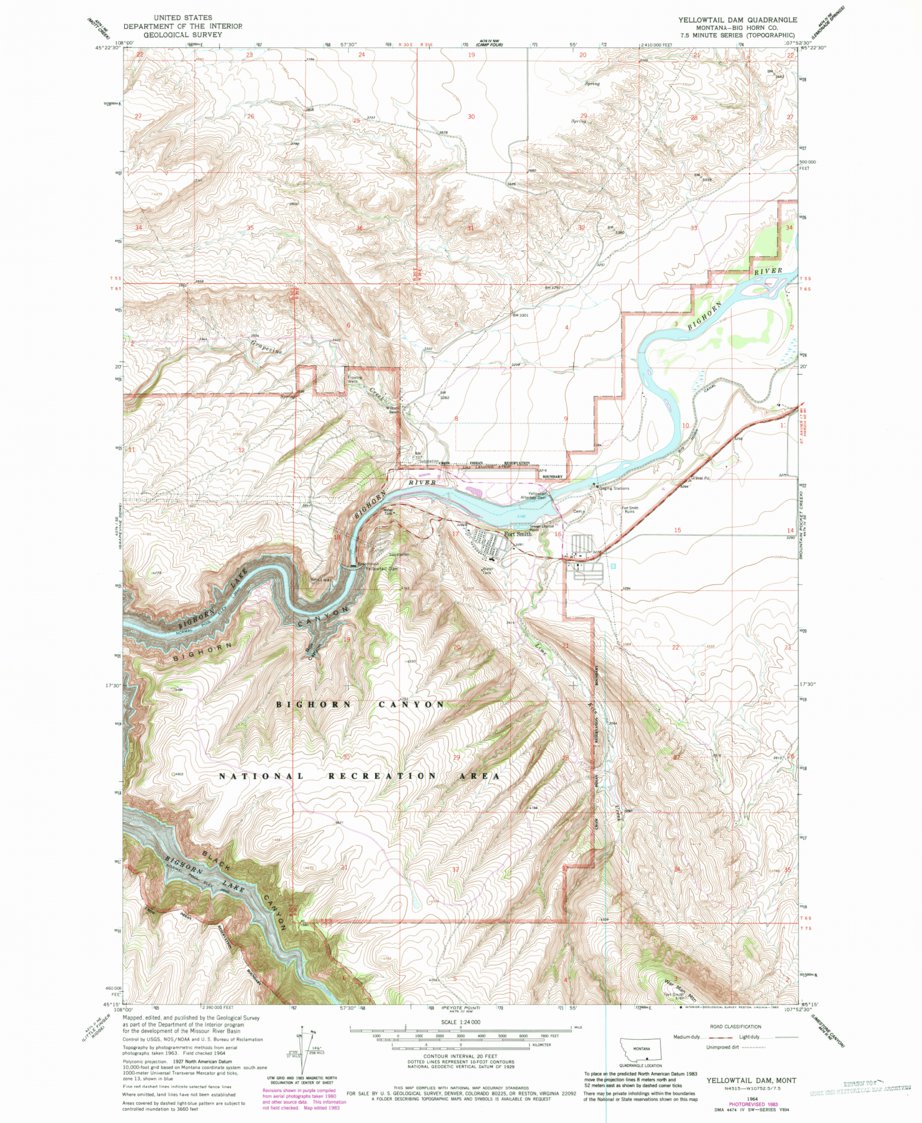 Yellowtail Dam, MT (1964, 24000-Scale) Map by United States