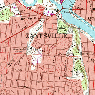 United States Geological Survey Zanesville West, OH (1992, 24000-Scale) digital map